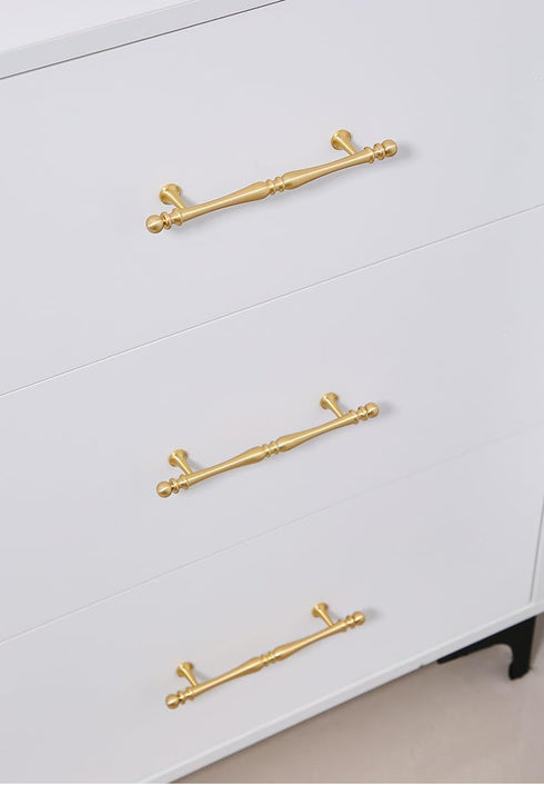PIYYQNY 2 Pack 96mm/3.8in) Drawer Pulls Knobs for Dresser Drawers Gold Solid Brass Drawer Handle Kitchen Cabinet Handle