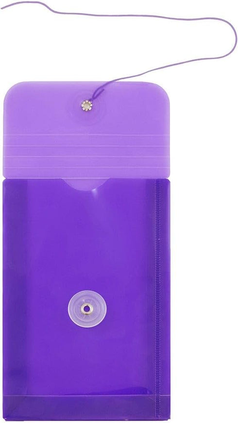 JAM PAPER 12/Pack Plastic Envelopes with Button & String Tie Closure - 4 1/4 x 6 1/4 - Purple