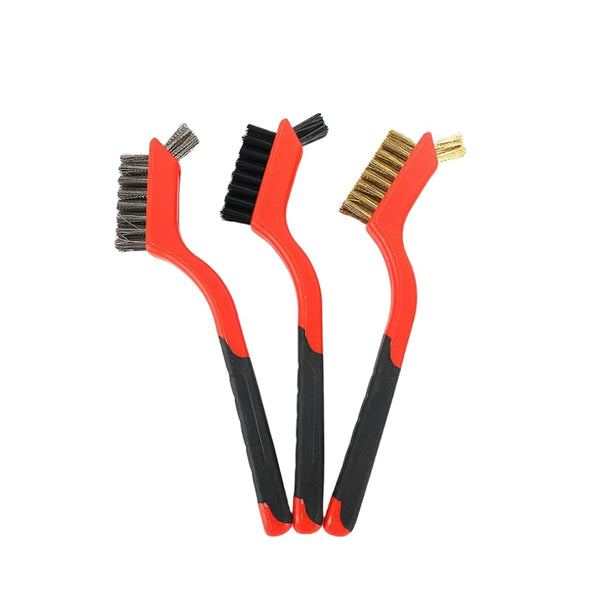 v cool livat 3 Pcs Soft Grip Wire Brush Set Brass/Stainless Steel/Nylon Stripper Brushes for