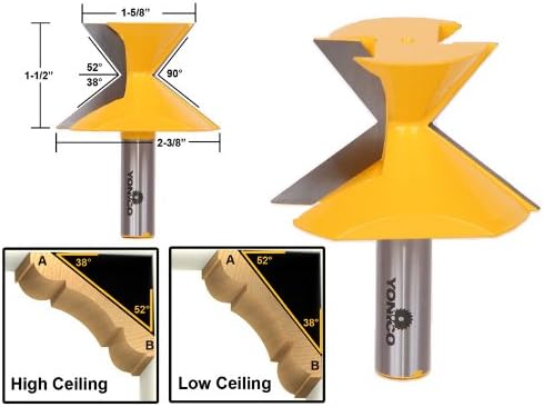 YONICO Crown Molding Miter Router Bits 52 Degree X 38 Degree 1/2-Inch Shank 16143