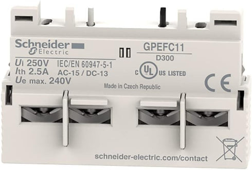 Schneider Electric GPEFC11 Easy TeSys Auxiliary Contact Block, 1 NO and 1 NC, Top Mount, for GP2E Manual Motor Starter