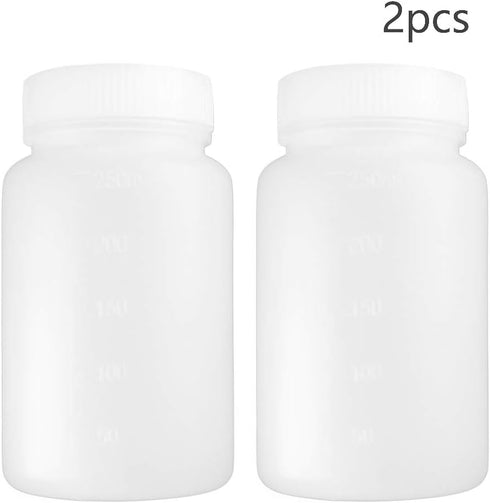 Othmro 2pcs 250ml/8.45oz Plastic Bottles Lab Cylindrical Chemical Reagent Bottles Wide Mouth Laboratory Reagent Polyethylene Bottles Sample Sealing Liquid Storage Containers for Food Store White by Othmro