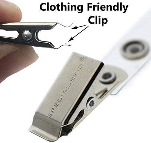 Bulk 25 Pack - Premium Clothing Friendly ID Badge Clips - Metal Alligator Swivel Card Clip & Clear Plastic Strap