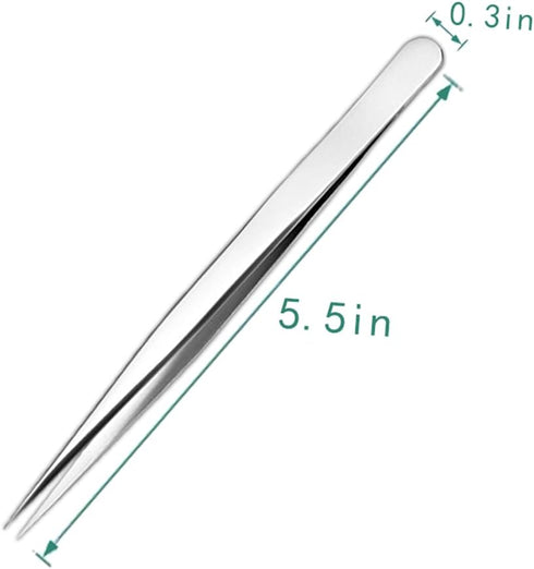 Precision Tweezers, Stainless Steel Pointed Tweezers for Craft, Electronics, Soldering, Medical and Experimental Work, Jewelry-Making, Industrial Tweezers, Silvery