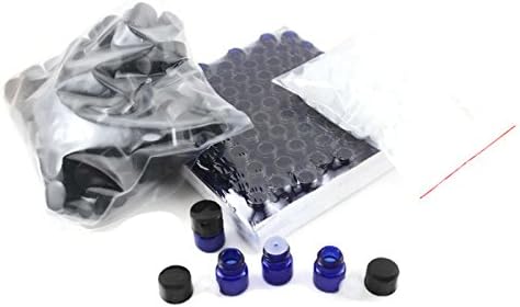 1/4 Dram (1ml) Cobalt Blue Glass Vial Bottle (144) with Flat Black Screw Caps and Orifice Reducers