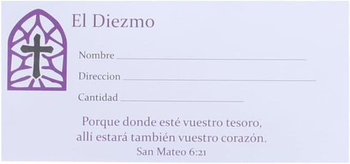 SPANISH ENVELOPE FOR TITHE AND OFFERING - 100 COUNT (El Diezmo) CHURCH OFFERING ENVELOPE FOR TITHING
