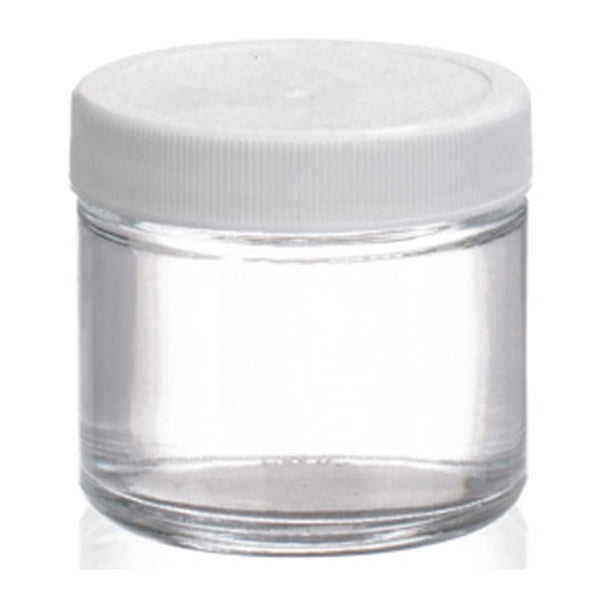 Wheaton W216903 Clear Glass 2oz Straight Sided Jar - With 53-400 White Polypropylene Poly-Vinyl Lined Screw Cap, Case