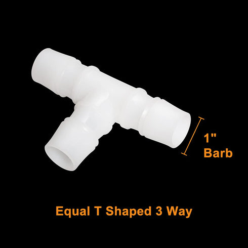 Feelers 1" Plastic Hose Barb T Shaped Tee Type Fitting, Equal Barbed 3 Way Joint Splicer for Air Line Tube