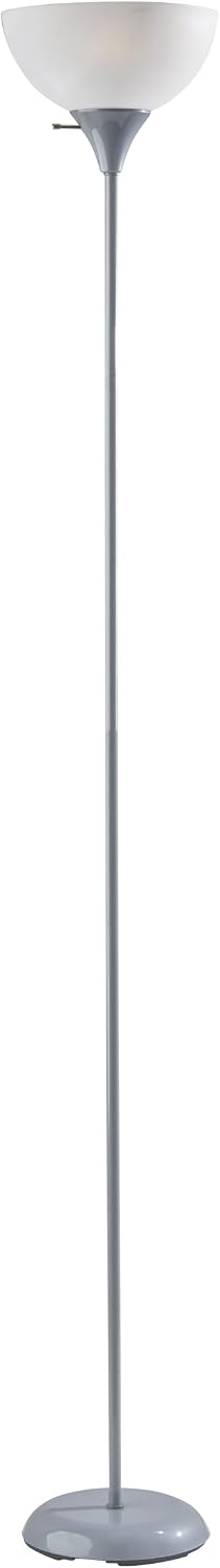 Generic Floor Lamp, 71 Inch, Silver Finish, Plastic, White Shade, 3-Way Switch, 150W,