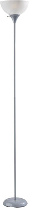Generic Floor Lamp, 71 Inch, Silver Finish, Plastic, White Shade, 3-Way Switch, 150W,