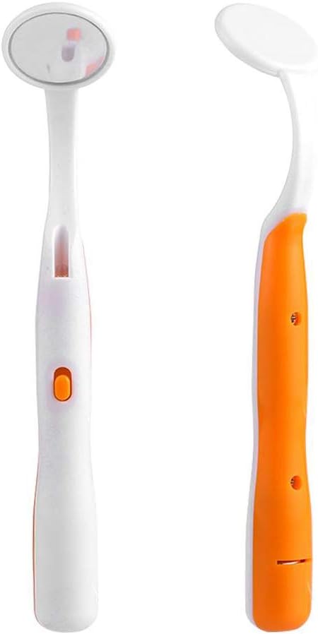 2 Pcs Dental Mirror with Light Tool - LED Lighted Teeth Inspection Mirror, Anti Fog Curve Angle