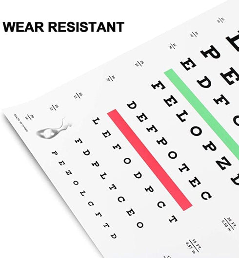 PECULA Snellen Eye Chart Wall Chart, 22 in x 11 in, 20/20 Vision Test, Color Vision Test, Plastic, Washable