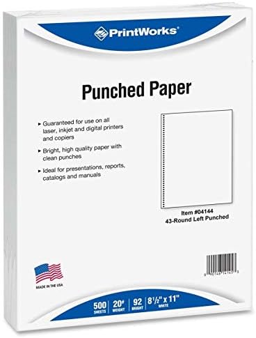 PrintWorks Professional Prepunched Paper, 8.5 x 11, 20 lb, 500 Sheets, 43-Round Hole Spiral Coil (04144)