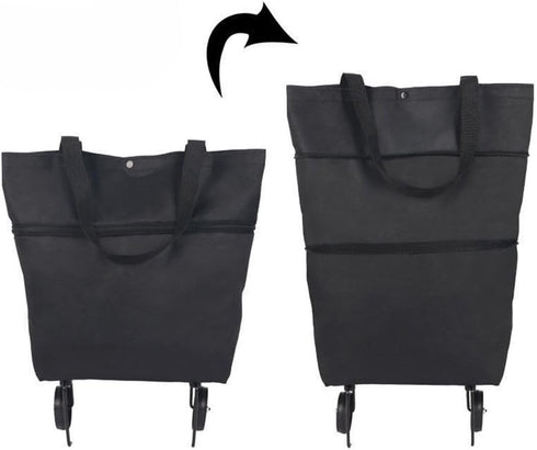HOBBYIN Shopping Bag with Wheels, Grocery Cart with Hand Straps, Hand Pulling Utility Trolley Bags, Water-repellent