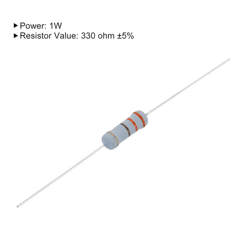 uxcell Carbon Film Resistor 330ohm 1W 5% Metal Film for Industrial Electrical Electronics DIY Projects, 50pcs