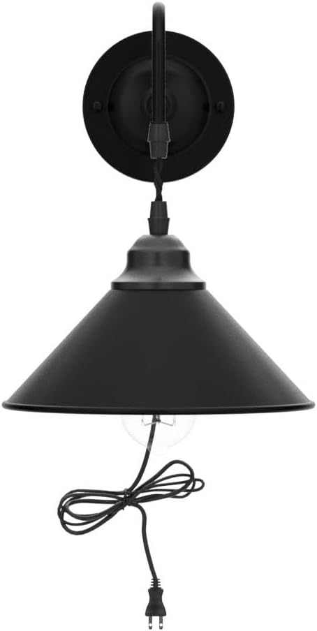 Set 2 Plug in Wall Sconces, Vintage Plug in Wall Lamp of with On/Off Switch, Metal Black Industrial Wall Mounted Light
