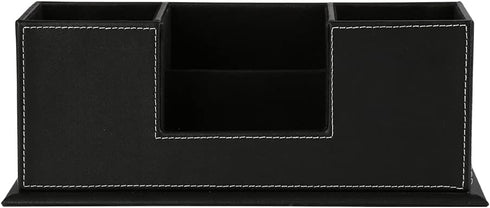 KINGFOM Office Supplies Desk Organizer, PU Leather Storage Box with 4 Divided Compartments for Pen, Business Card,