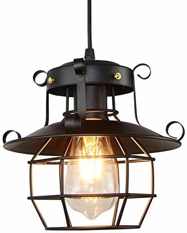 Ncescmal Pendant Lights, Retro Vintage Industrial Metal Cage Ceiling Light Antique Glass Wall