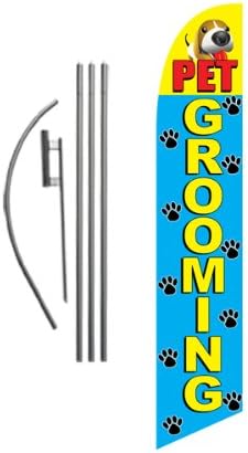 Pet Grooming Advertising Feather Banner Swooper Flag Set with 15 foot Flag