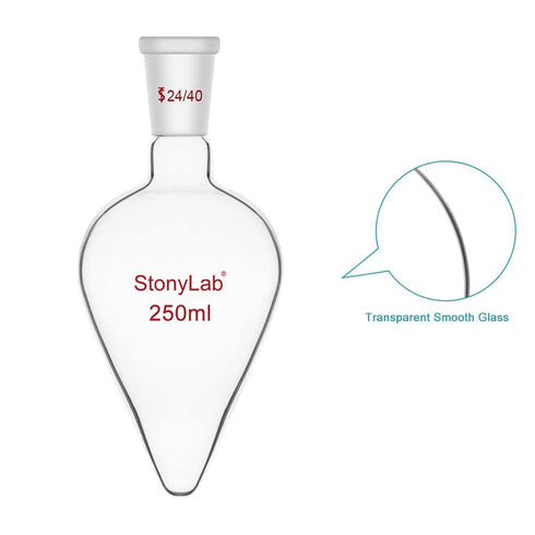 Stonylab Recovery Flask, Heavy Wall Single Neck Borosilicate Glass Rotary Evaporator Flask, 250 ml Pear-Shaped