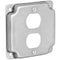 AP-12096, 4" Square Duplex Receptacle Electrical Box Cover, 1/2" Raised, Galvanized Steel, Crushed Corners