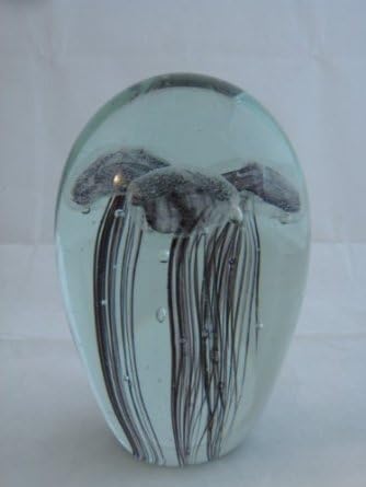 click2go Gorgeous Glass Jellyfish Paperweight 3 Jellyfish Inside the Glass Color Brown 5.5"