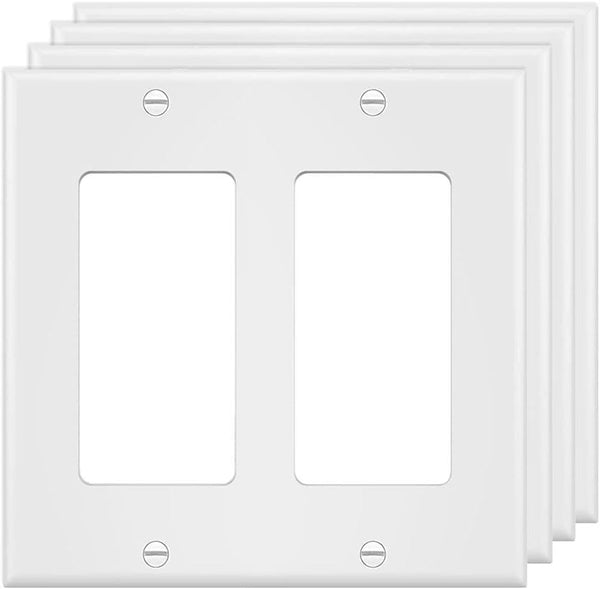 2-Gang White Decorator Wall Plate Cover for Double Switch, Outlet, Dimmers, USB, GFCI, Electrical Faceplate (4-Pack)