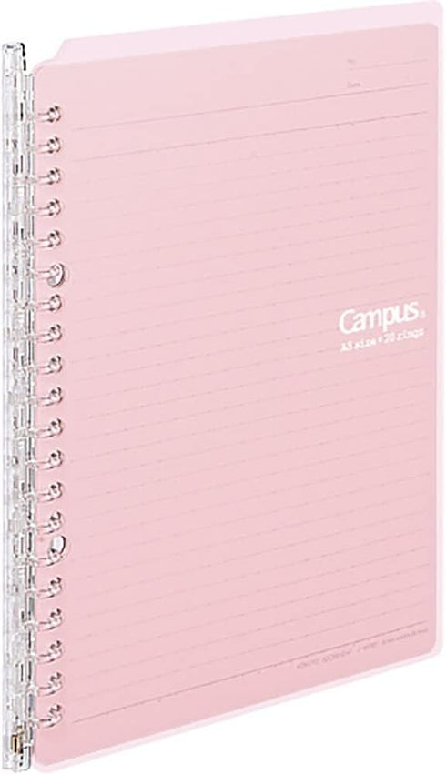 Kokuyo Campus Smart Ring Binder - A5 Light Pink Notebook Up to 25 Sheets, 20 Holes, Japan Import