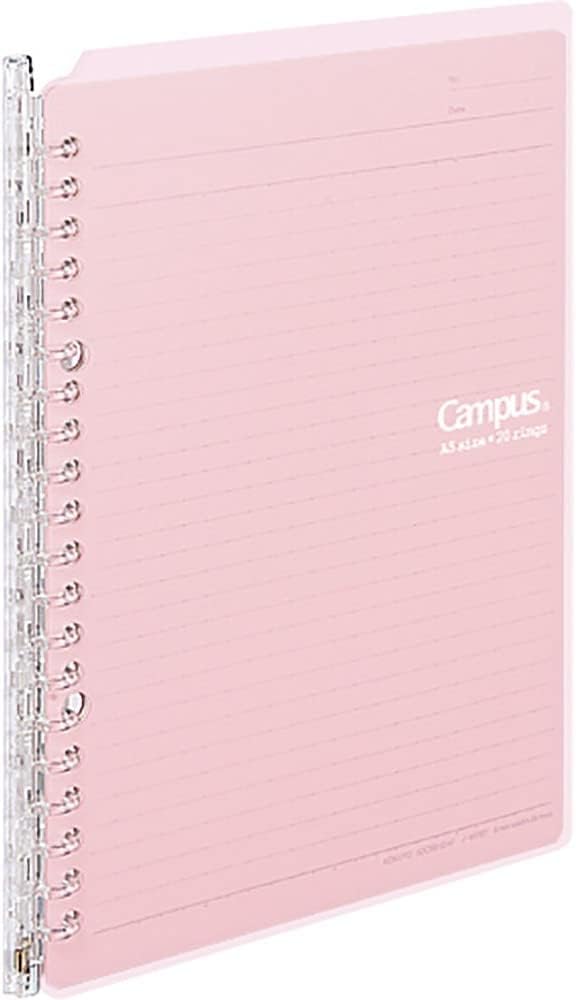 Kokuyo Campus Smart Ring Binder - A5 Light Pink Notebook Up to 25 Sheets, 20 Holes, Japan Import