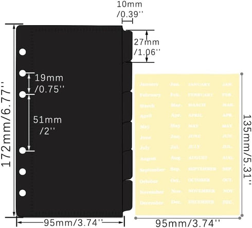 Black A6 Cash Envelopes, 12pcs Zippless Budget Binder Pocket with Index Divider and 2pcs Tabs Stickers for Cash Stuffing