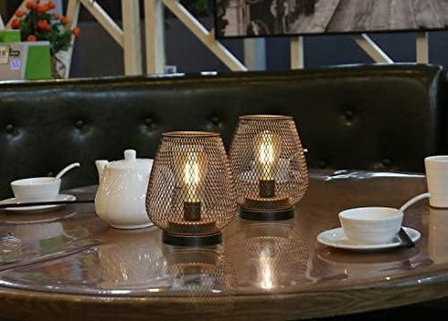 Set 2 JHY DESIGN of Metal Cage LED Lantern Battery Powered Cordless Accent Light with LED Great for Weddings Parties