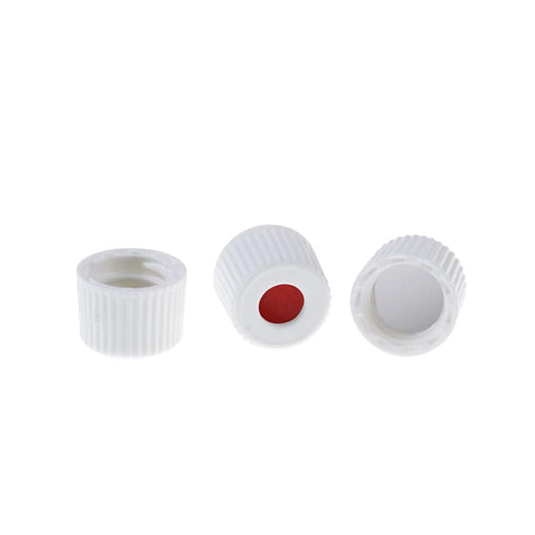HPLC LC 8-425 Screw Thread Vial Caps, 8 mm, PTFE/Silicone Septa, White, Polypropylene, 100 pcs/pk