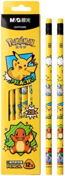 Pikachu Pencils with Eraser, 2B Triangular Pencils 12 Count (Yellow)