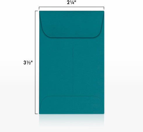 LUXPaper #1 Coin Envelopes, 2 1/4" x 3 1/2", Teal, 80lb Text, 50 Qty