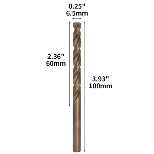 M35 Cobalt Drill Bit Set, 6.5mm, 10 Pieces for Hard Metals Like Stainless Steel, Cast Iron, Exceptional Heat