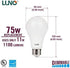 LUNO A19 Dimmable LED Bulb, 11W (75W Equivalent), 1100 Lumens, 5000K Daylight, Medium Base E26, UL & Energy Star, 4-Pack