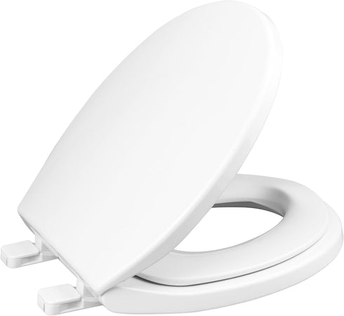 Slow Close Round Toilet Seat - Easy Clean Plastic in White