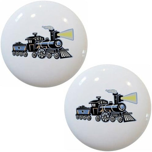Carolina Hardware and Decor Set of 2 Train Steam Engine Ceramic Cabinet Drawer Pull Knobs