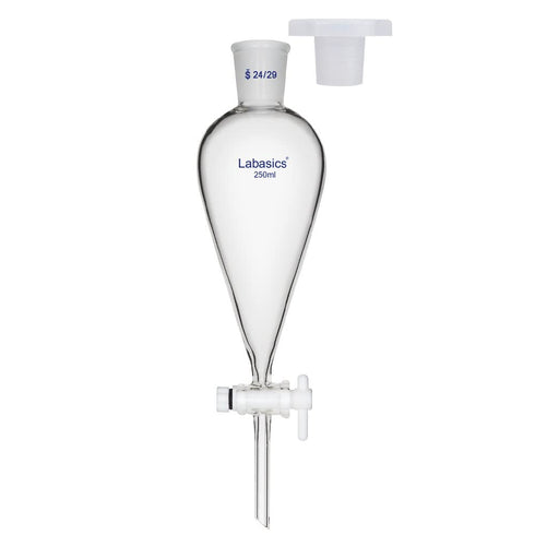 Conical Separatory Funnel, 250 ml Heavy Wall Borosilicate Glass with 24/29 Joints and PTFE Stopcock