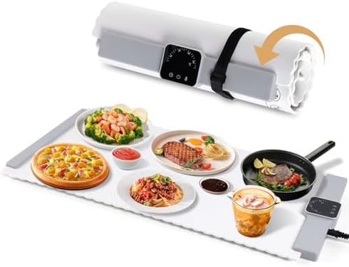 Food Warming Mat - 5 Temperature Settings, 4-Hour Timer, Child Lock, Flexible