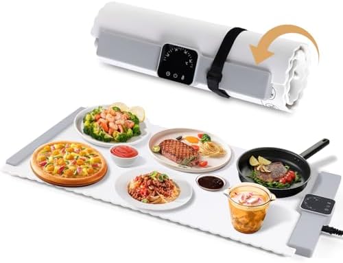 Food Warming Mat - 5 Temperature Settings, 4-Hour Timer, Child Lock, Flexible