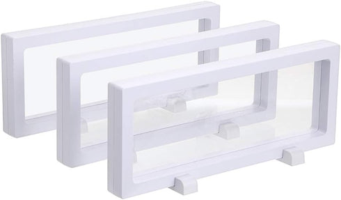 Skelang 3D Floating Display Case, White Rectangular Coin Holder Display Stand, 9"×3.54"×0.75" for Coins and Jewelry