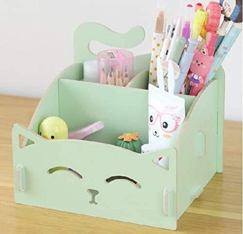 DIY Cat Storage Artwork, Green Cosmetic Collection Pen Pencil Holder Organizer for Desk