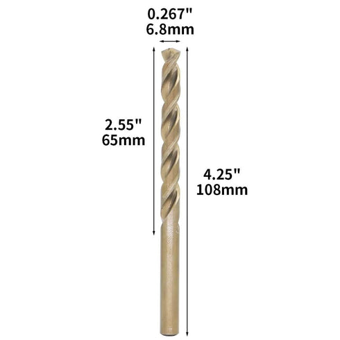 M35 Cobalt Drill Bit Set, 6.8mm, 10 Pieces for Hard Metals Like Stainless Steel, Exceptional Heat Resistance, HSS-CO