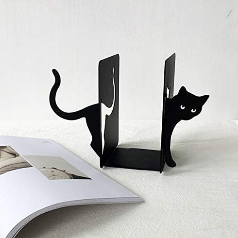 MsFun Books Ends Decorative, Cat Bookends Cute for Bookshelf,Unique Heavy Books Holder, Black Office Decor Cat Desk
