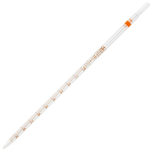 Globe Glass Serological Pipette - Reusable 10mL with 0.1 Graduations, Orange Band, ASTM E1044 (6/Box)
