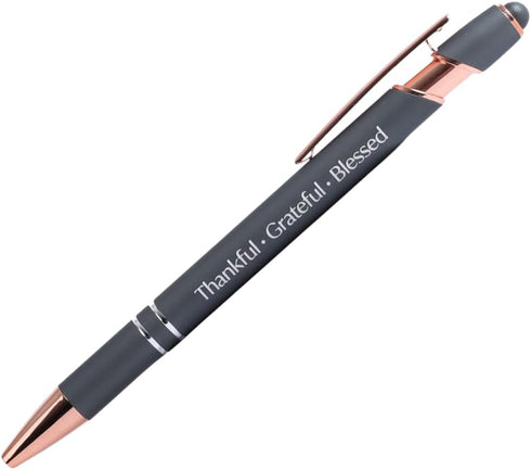 Thankful Ballpoint Pens with Black Ink, Retractable Fine Point, Touch-Screen Stylus Tip, Gifts for Women Men (Dark Grey)