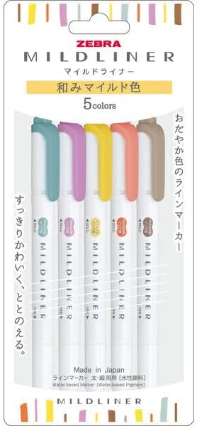 Zebra WKT7-5C-RC-N Mild Liner, Japanese Mild Color, Water-based Set of 5 Colors