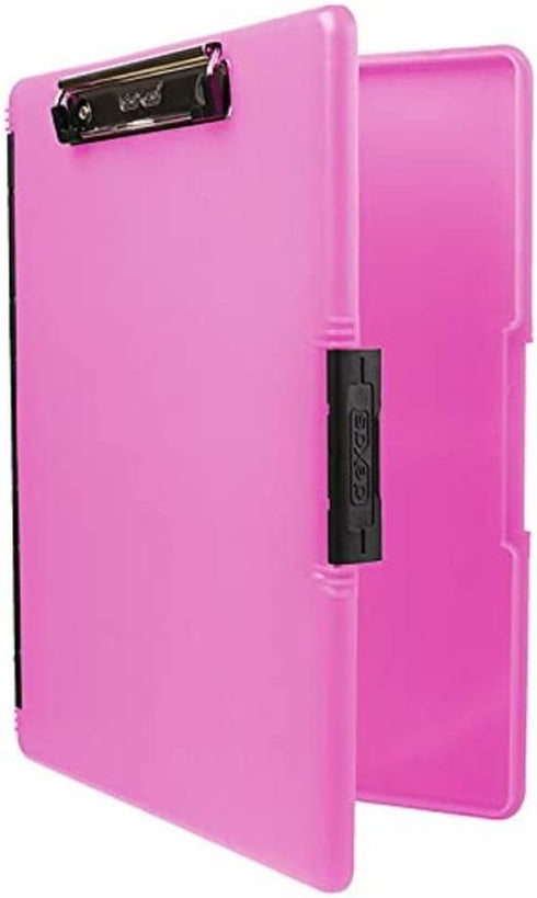 Dexas Slimcase 2 Plastic Clipboard with Storage, Neon Pink, A4 Holder for Office Supplies