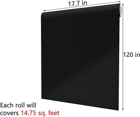 Decotalk Black Contact Paper for Cabinets, Peel and Stick Wallpaper, 17.7"x120" Matte Solid Black Removable Film